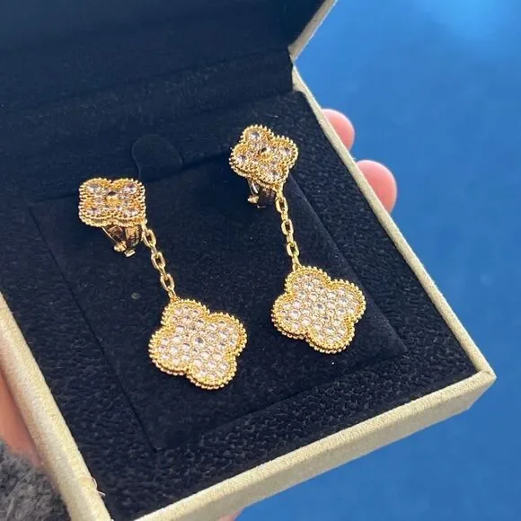 Lucky Alhambra Clover Drop Earrings with Crystal Accents - Picture 7 of 11